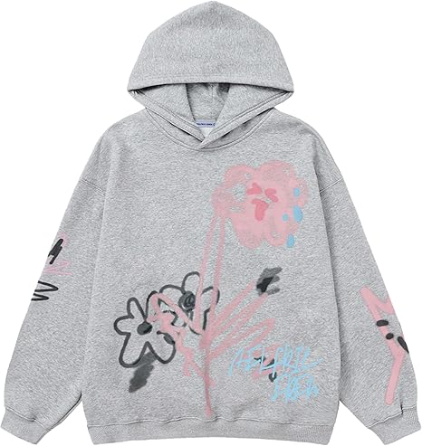 Aelfric Eden Womens Oversized Graphic Hoodies Cartoon Graffiti Print Fleece Hooded Sweatshirt Unisex Long Sleeve Pullover