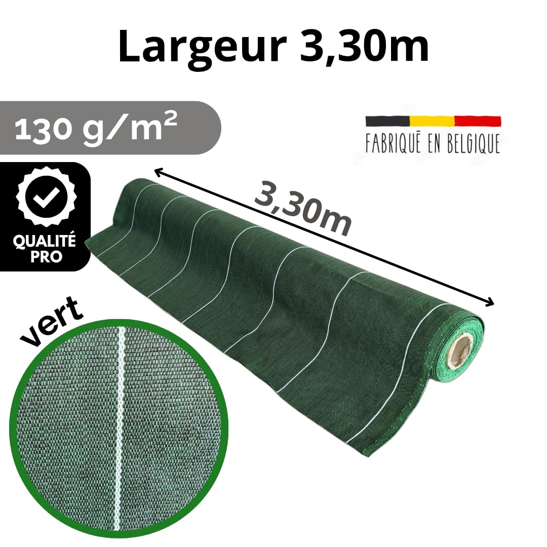 Pack Agrafes et Toile de paillage Grande Largeur - Anti Mauvaises Herbes Longueur 25m Largeur 3,3m - Lot Bache Vert 130gr par m2 - Geotextile - 3M ZENLYS