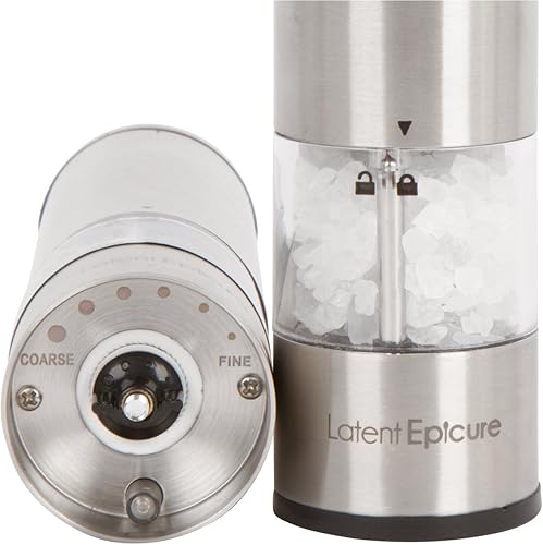 Miniatura 3 de Juego de molinillo de sal y pimienta que funciona con pilas, soporte para molino de cortesía, luz brillante, grosor ajustable