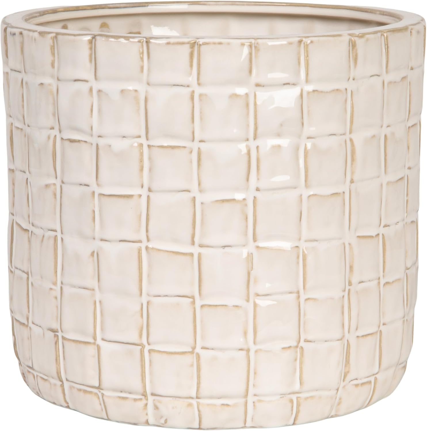 Creative Co-Op Round Stoneware Planter with Woven Pattern in Reactive Glaze, Cream Color