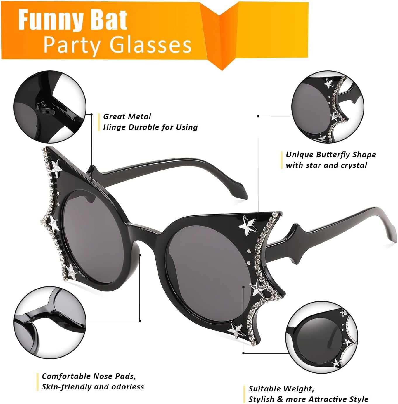 FEISEDY Women Men Funny Sunglasses, Butterfly Shaped Bat Shades for Halloween and Party B4142 - Image 4