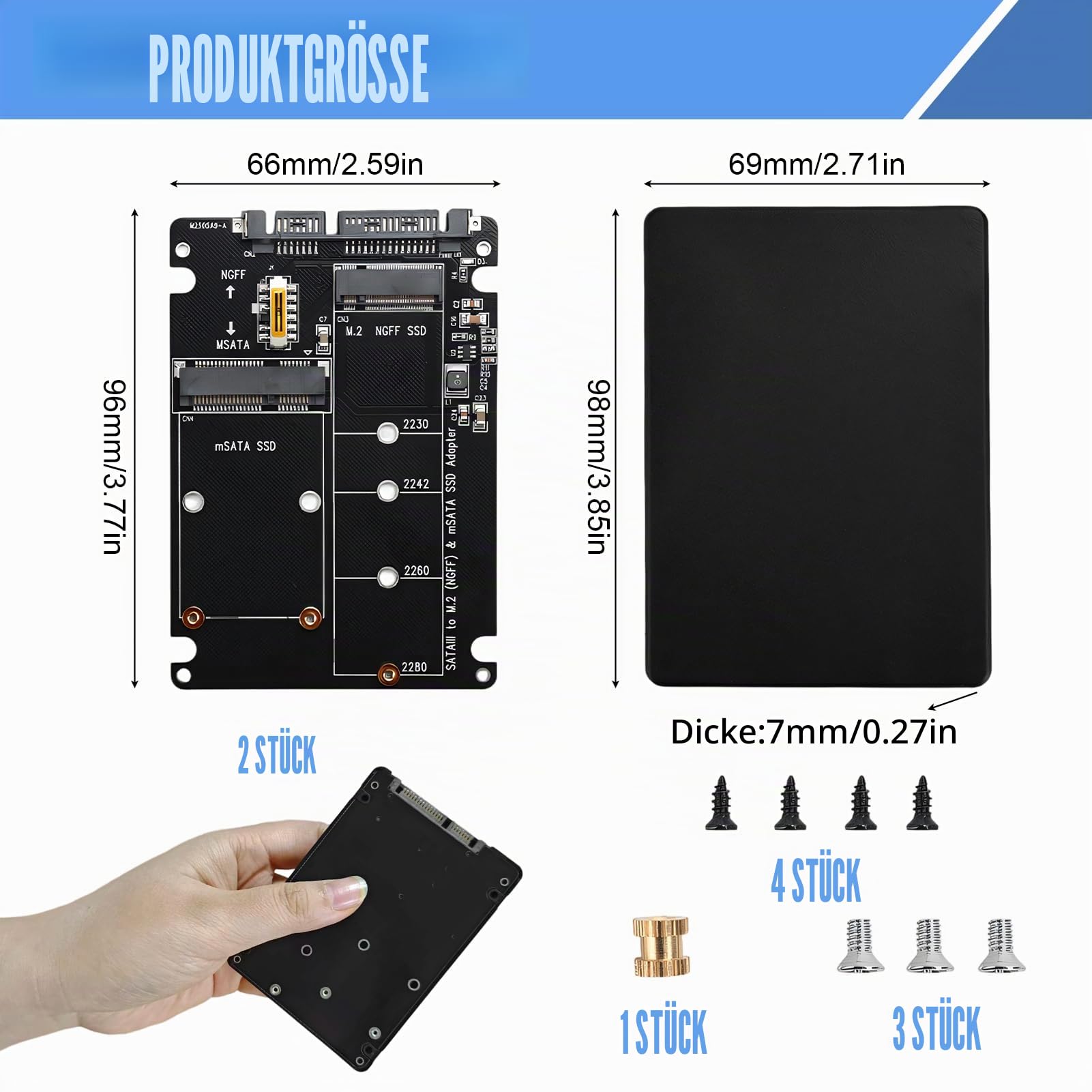 NGFF SSD to SATA3 Adapter und Gehäuse für SSD, 2,5 Zoll HDD Laufwerkgehäuse Adapter für SSDD, SATAM.2 + MSATA auf SATA3, M.2 SATA auf SATA, Adapters für Festplatte PCB MSATA für Computer