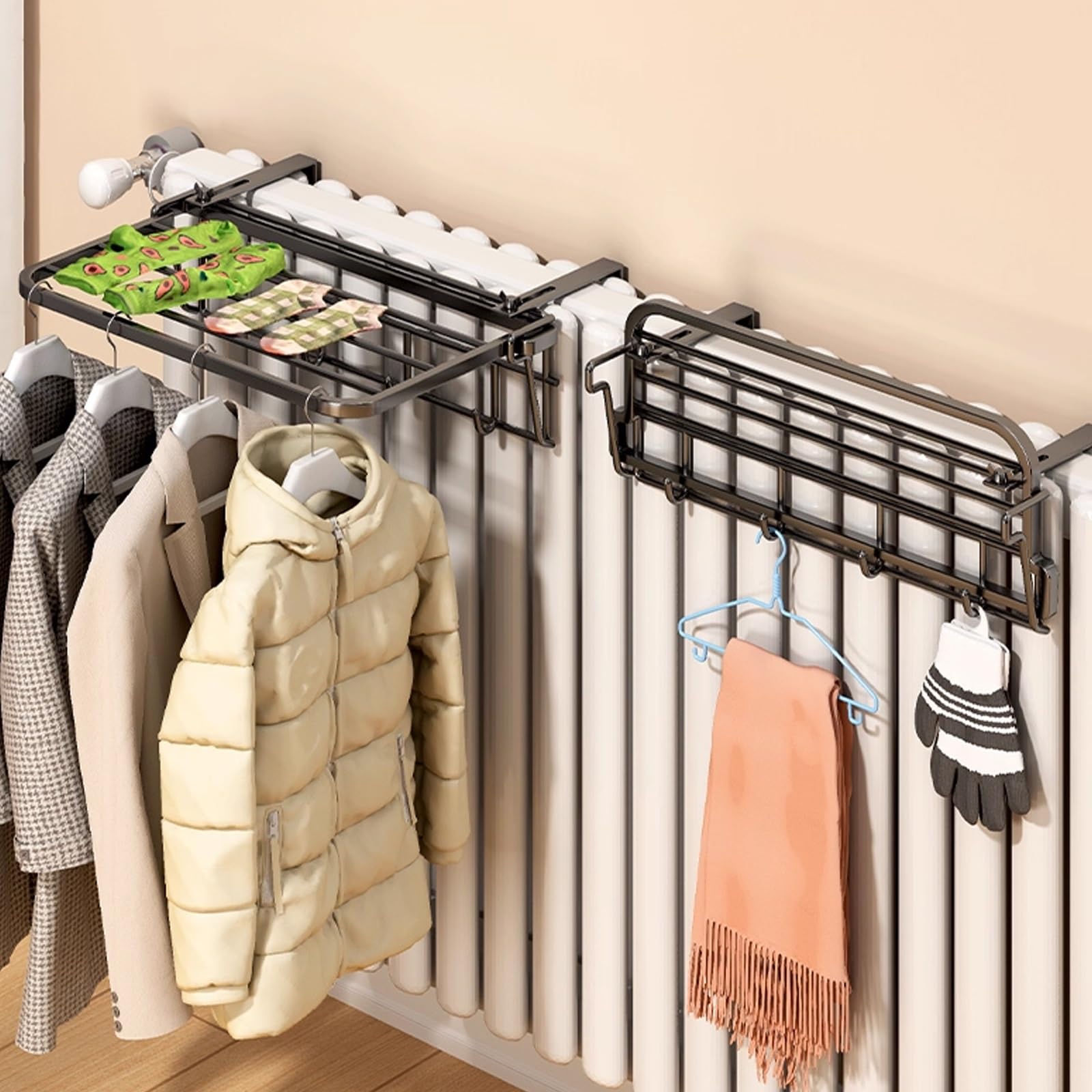 Stendibiancheria per Termosifoni con Ganci, Mensola per Termosifone, Bracci Telescopici Regolabili, Senza Fori, per Appendere a Telai di Finestre, Ringhiere o Termosifoni(Black,45cm/17.8")