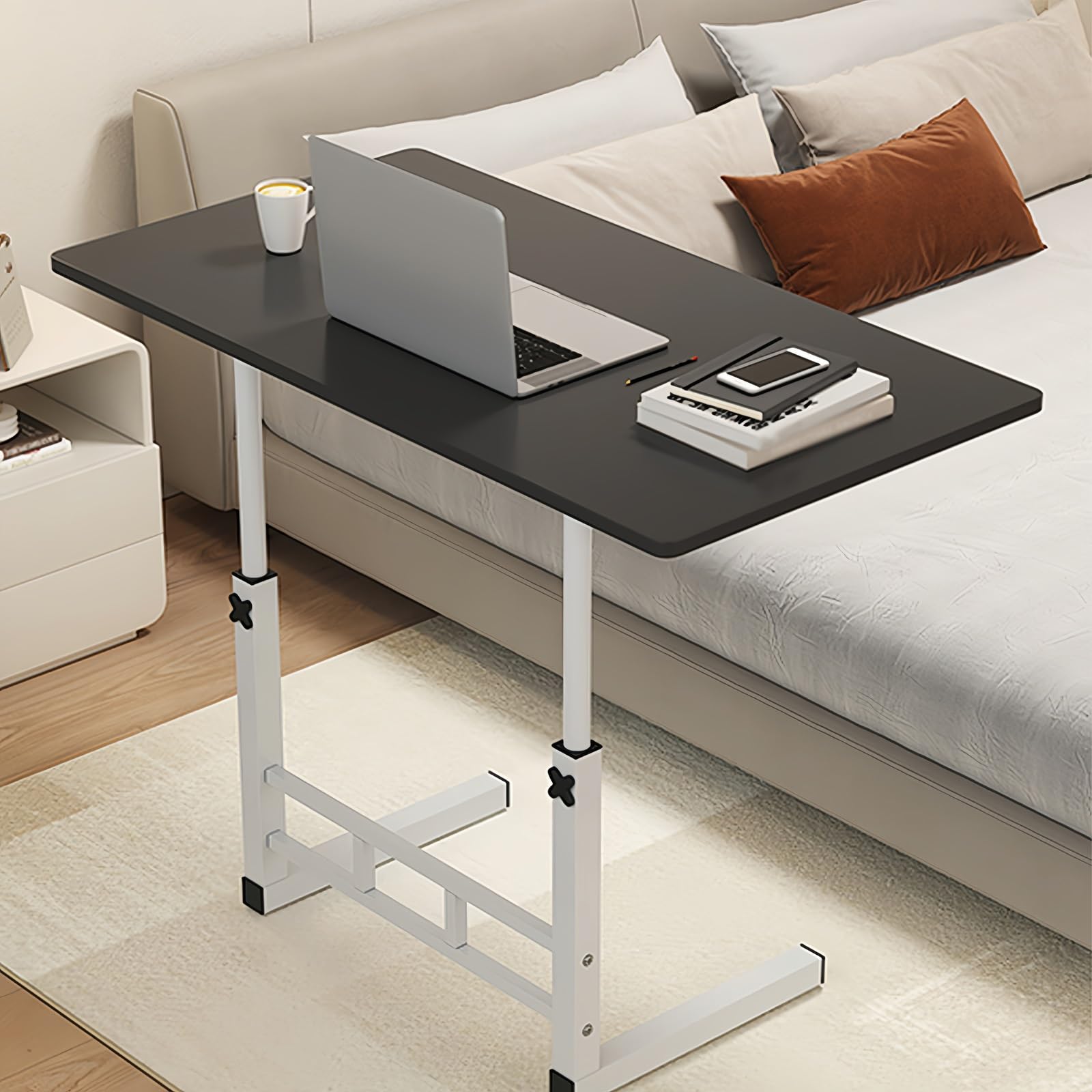 CGCSYZ Adjustable Height Standing Desk with Multi layer Storage Shelf Mobile Laptop Desk Cart Small Portable Desk on Wheels for Home Office and Bedroom Black (Black 60x40 Single layer)