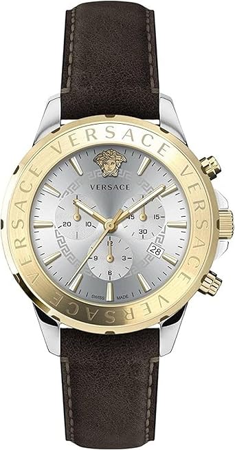 Versace Men's Swiss Watch Chrono SIGNAT.44 D/WSIL S/BRW BICSS/IP2N -Dark Brown C VEV601323