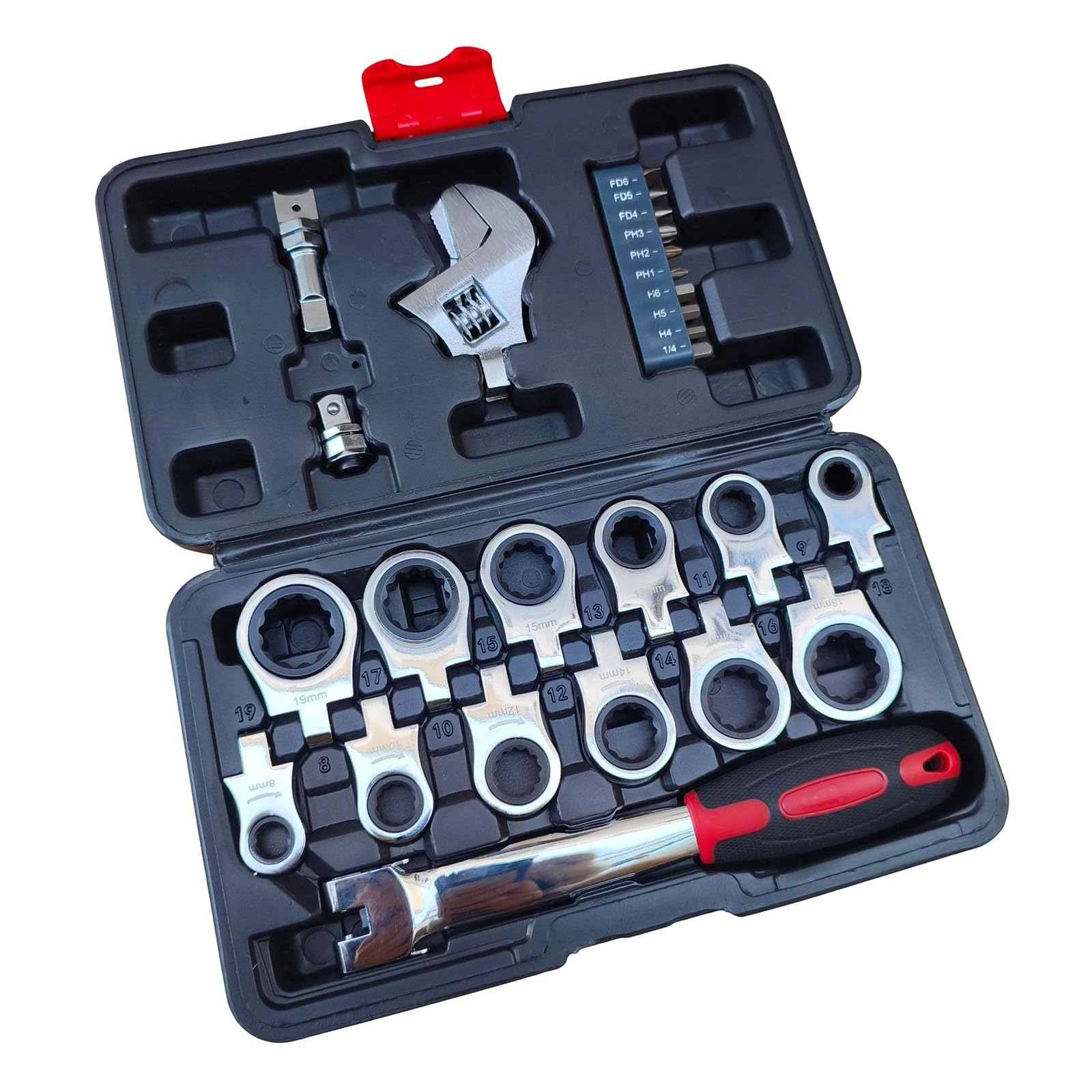 Hsioluted 26PCS Flexible Ratcheting Spanner Tool Movable Head for Industrial Maintenance Rotating Wrench