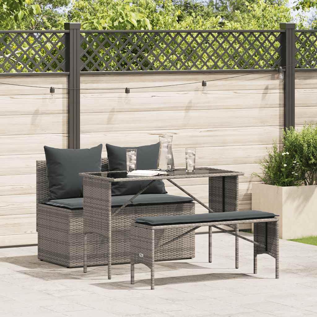Ensemble à manger de jardin 3 pcs Gecheer avec coussins gris pour terrasse et balcon