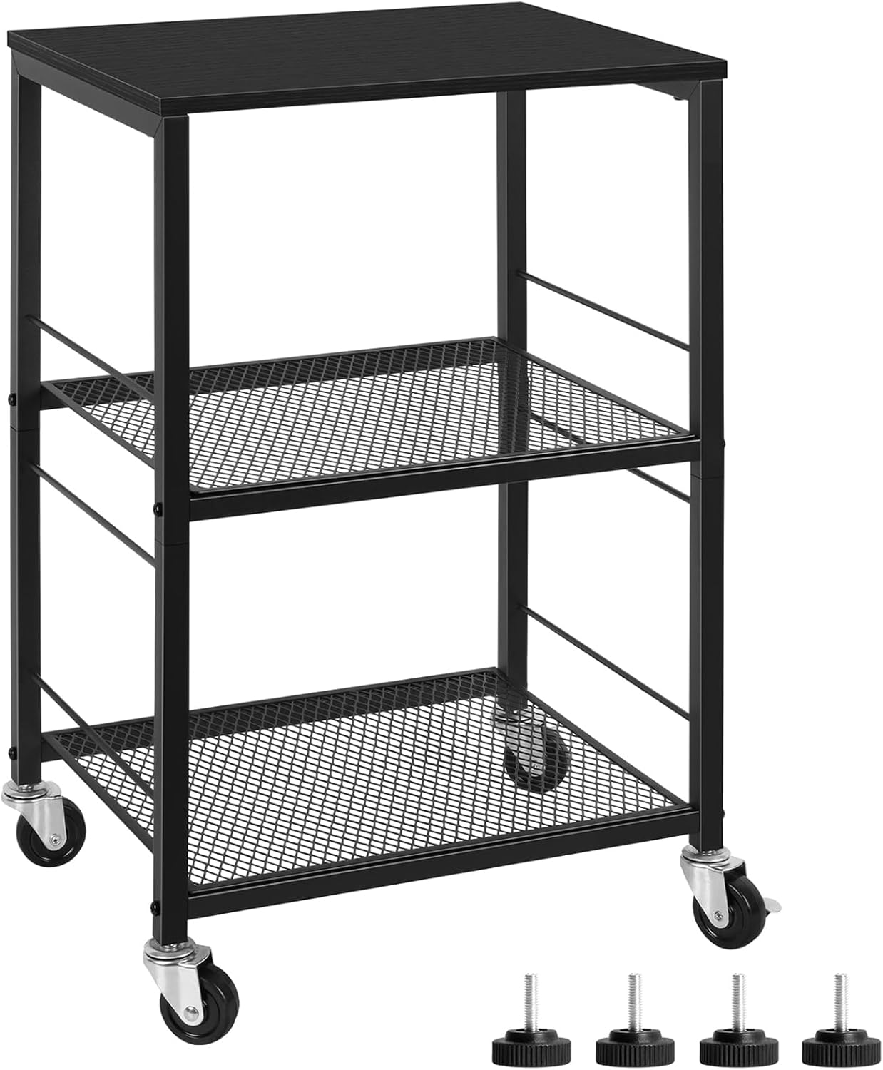 ETELI 3 Tier Side Table with Wheels Black Rolling End Side