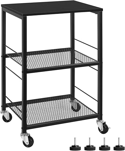 Miniatura 9 de ETELI Mesa auxiliar de 3 niveles, pequeña con ruedas, mesa auxiliar con estantes de almacenamiento, mesita de noche blanca para cocina, dormitorio,