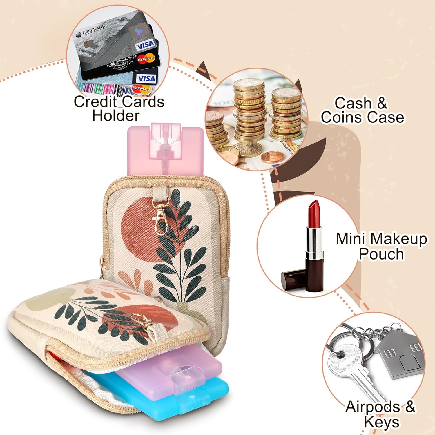 Kacctyen 5 Pcs Boho Leather Hand Sanitizer Spray Case Zippered Pouch Compatible with Touchland Power Mist Portable Hand Sanitizer Holder Protective Case Fashion Accessory with Snap Hook, 1fl oz - Image 2