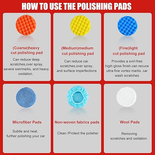 Miniatura 7 de AOBEN Pulidor inalámbrico para automóvil, kit de cera de 6 pulgadas con baterías de 3 x 2000 mAh, 6 velocidades variables y 10 almohadillas de