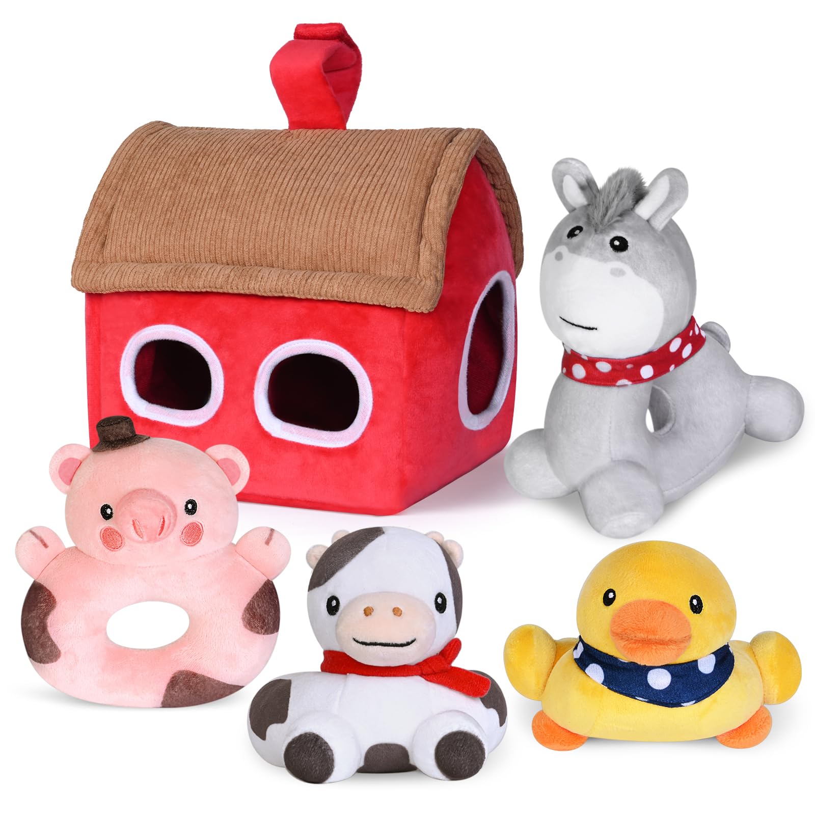 KMUYSL Baby Toys 6-12 Months, Plush Barn with Stuffed Animals Toys for Infant Newborns, Soft Sensory Toys, Birthday Christmas Easter Gifts for Baby 6-12 Months Boys Girls