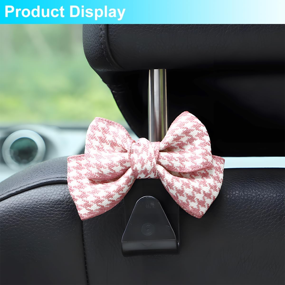 Mandark 2PCS Bow Car Headrest Hooks for Bags, Pink/Small image 3