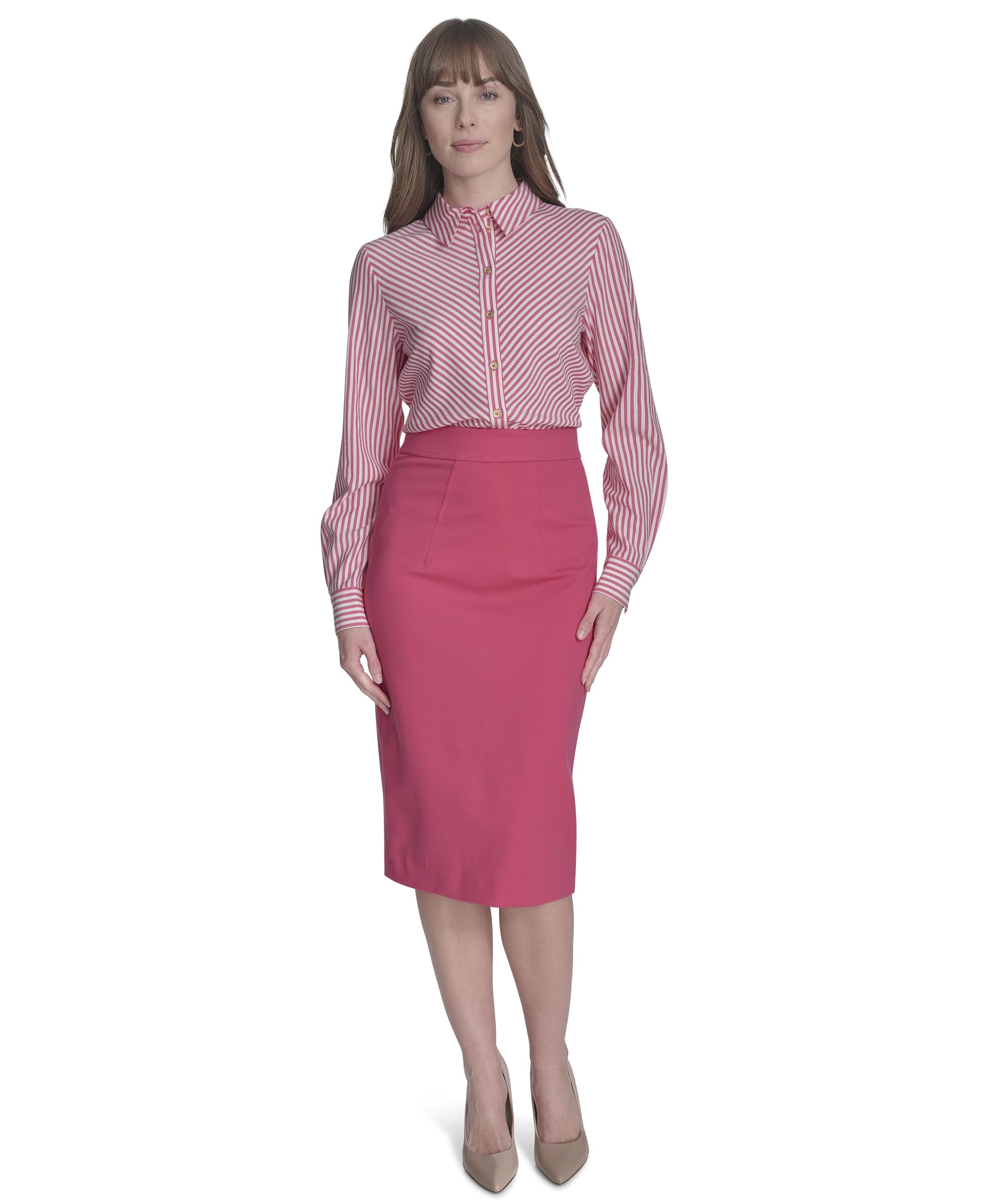 Tommy Hilfiger Damen Long Sleeve Button Up Collared Shirt Hemd (1er Pack)