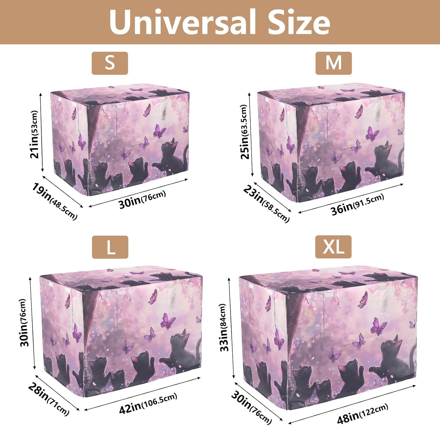 Dog Crate Cover Kennel Cover for Dog Cages Breathable for Wire Cage Indoor Outdoor Cherry Blossom Black Cats and Butterfly