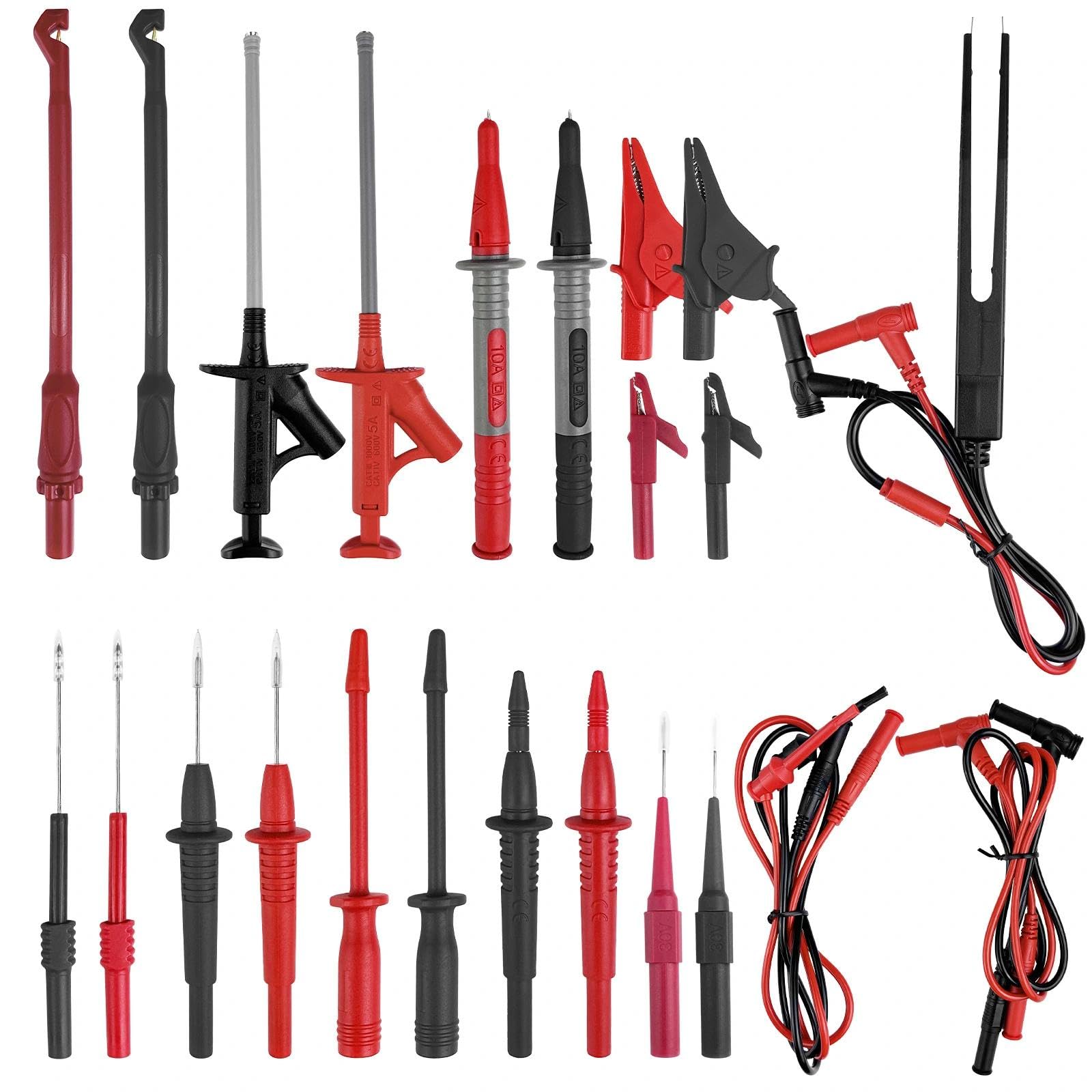 Fiche Banane à Pince Crocodile, Pointes de Mesure, Cordons, Sondes, Pinces Crocodiles, Kit de Fils de Test Câble, Cordon Multimètre Testeur Electrique, pour Mesures Électriques Domaines