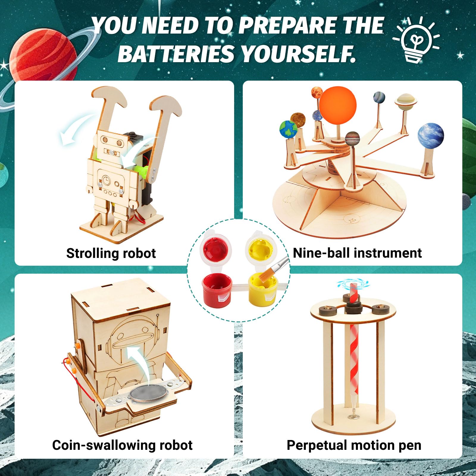 Experimentos para niños Set de 4, Kit de experimentos para niños de 8 a 14 años, Kit electrónico Stem DIY, Kit científico de Madera Puzzle 3D, Caja de experimentos Juguete Educativo Regalo para niños