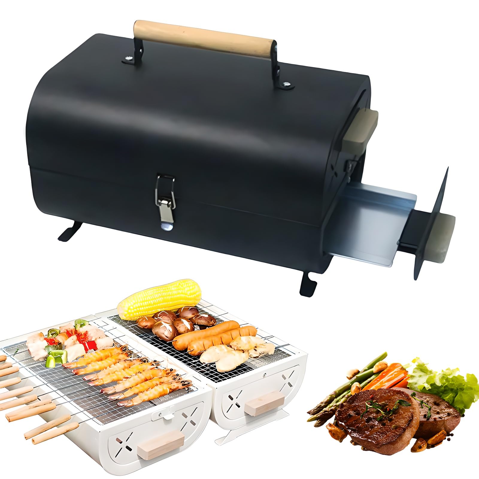 Barrel smoker grill double face noir avec tiroir de carbone