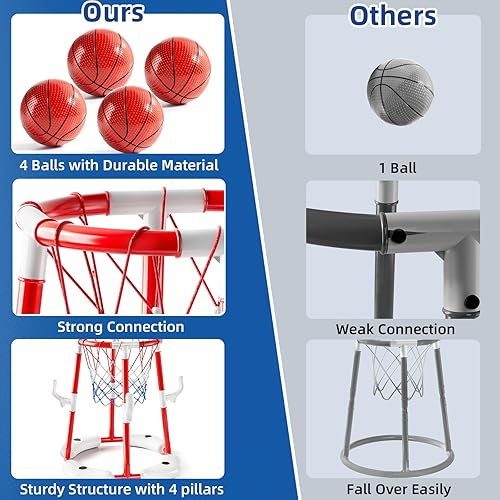 Miniatura 3 de Juguetes de aro de baloncesto para piscina para niños de 3, 4, 5, 6, 7 años, aro de baloncesto flotante con 4 bolas, bomba, lanzamiento de anillo,