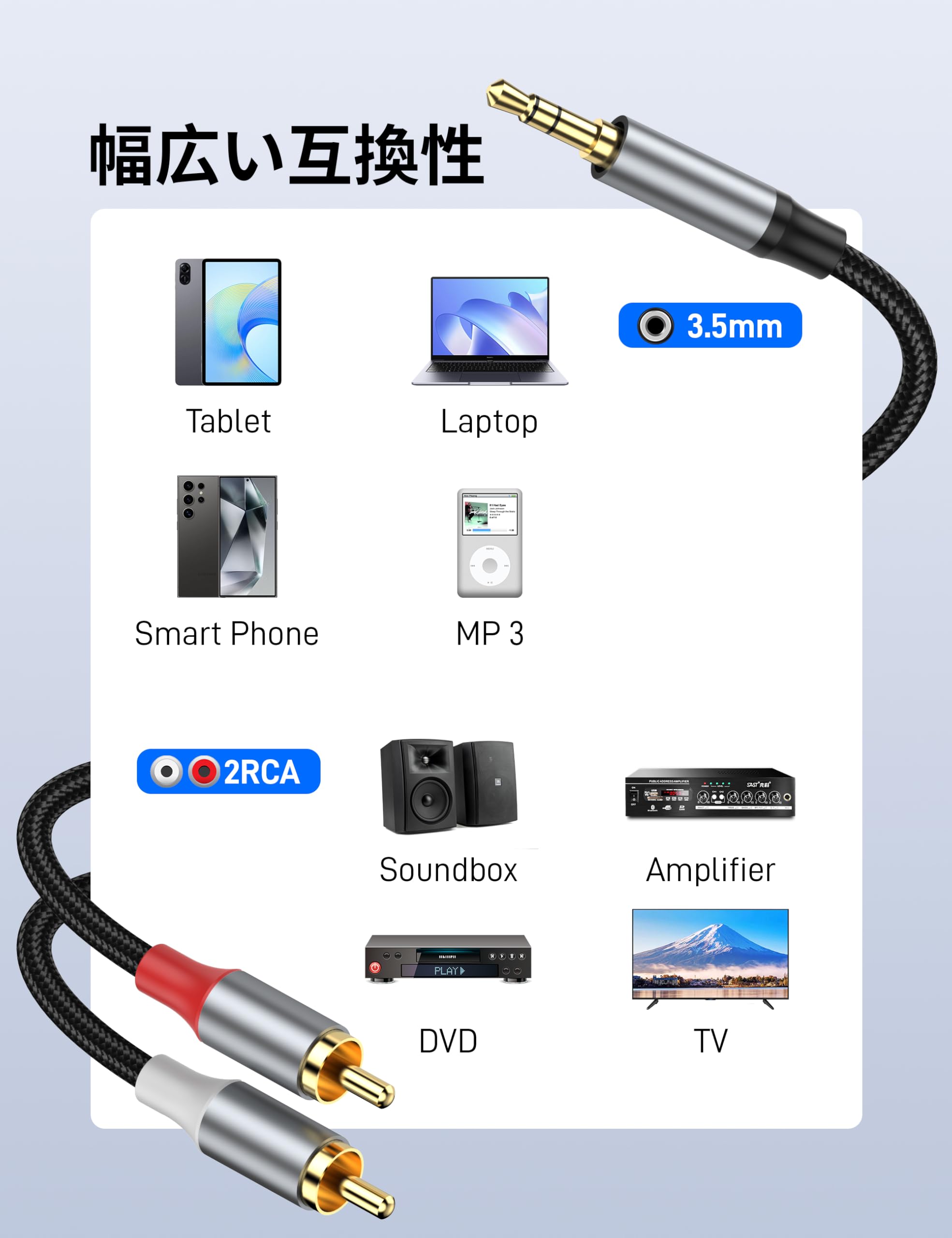 Amazon | KAYQINHO 3.5mm-RCAケーブル2M、AUX RCAイヤホンオス-オス