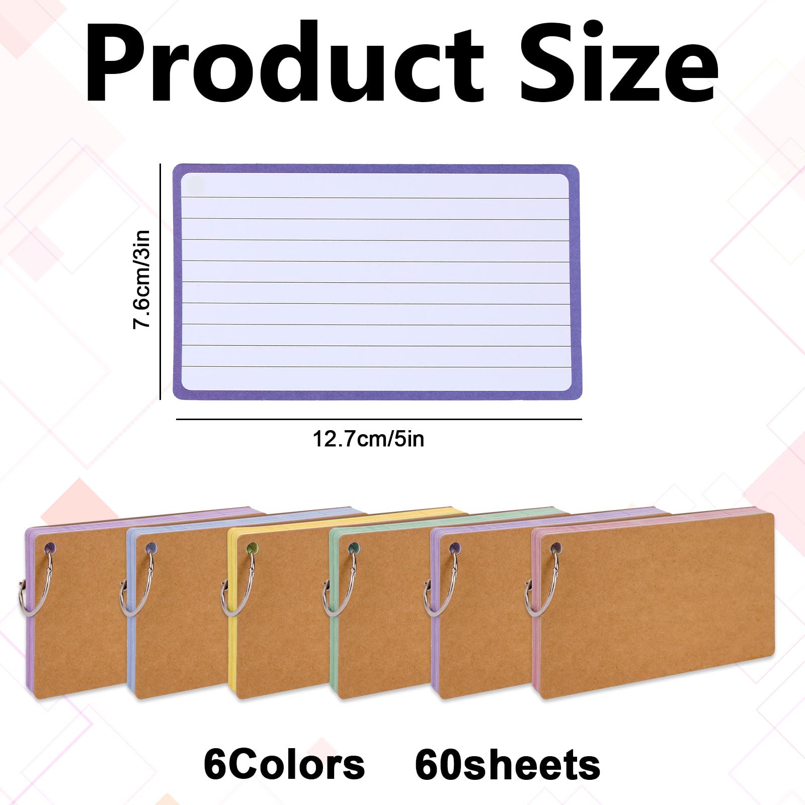 360 fiszek z pierścieniem, fiszki A7 7,6 × 12,7 cm w linie, alternatywne, stabilne kartki do nauki 150 g/m² do szkoły, na studia, słownictwo, notatki i przygotowanie do egzaminu