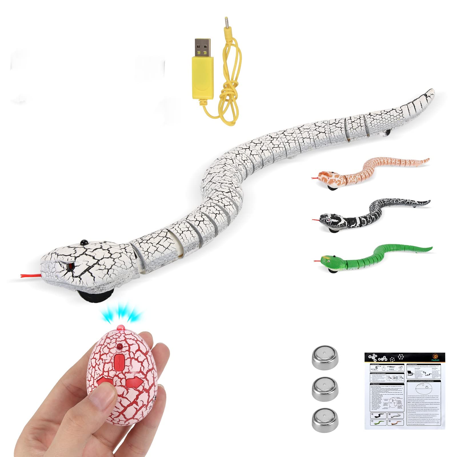 Remote Control Snake Toy RC&Robot Electric Snake Toy Fast Moving of Fake Rattlesnake Christmas Halloween Toys Party Favor Gifts Joke Prank for Kids Boys(White)