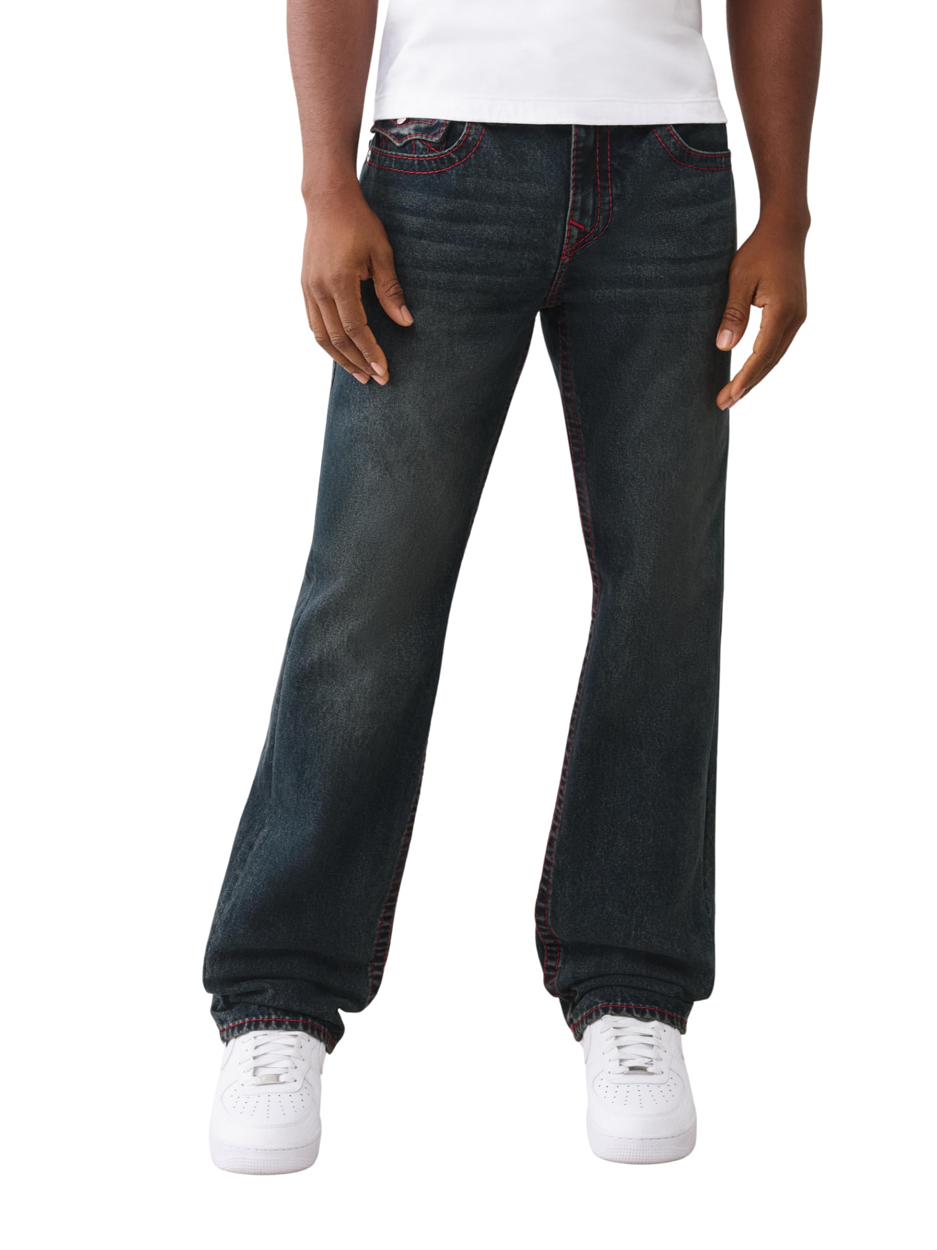 True Religion Mens TR Ricky Super T Flap Jeans Straight Fit Stretch Denim 34 Inseam Stitching