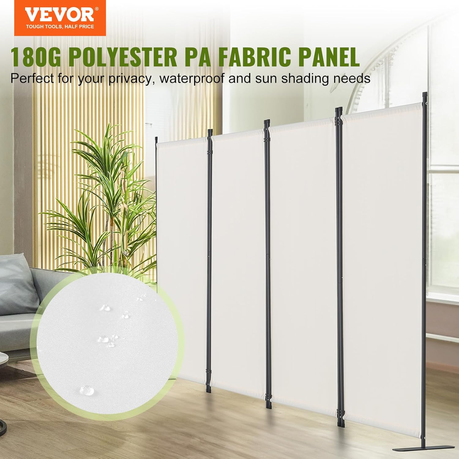 vevor room divider, 4 panel room dividers and folding privacy screens, fabric partition room dividers for office, bedroom, dining room, study, freestanding, white 4 panel white
