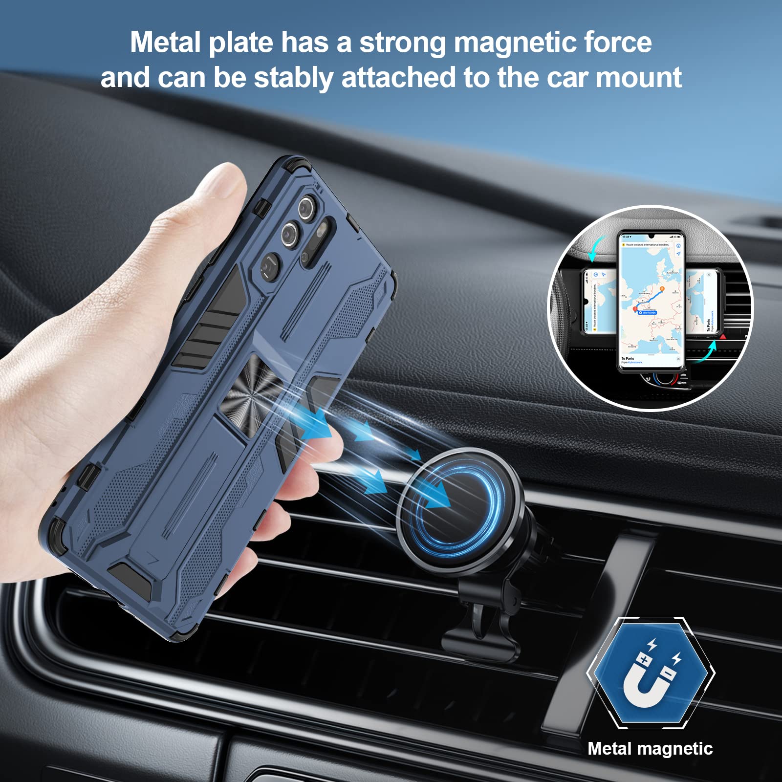 Phone Case For Huawei P30 With Tempered Glass Screen Protector Cover Stand Ring Rugged Silicone Holder Hard Shockproof Heavy Duty Accessories Magnetic Metal Huawei Hawaii Hwauei Haweii P 30 Men Blue - View #3