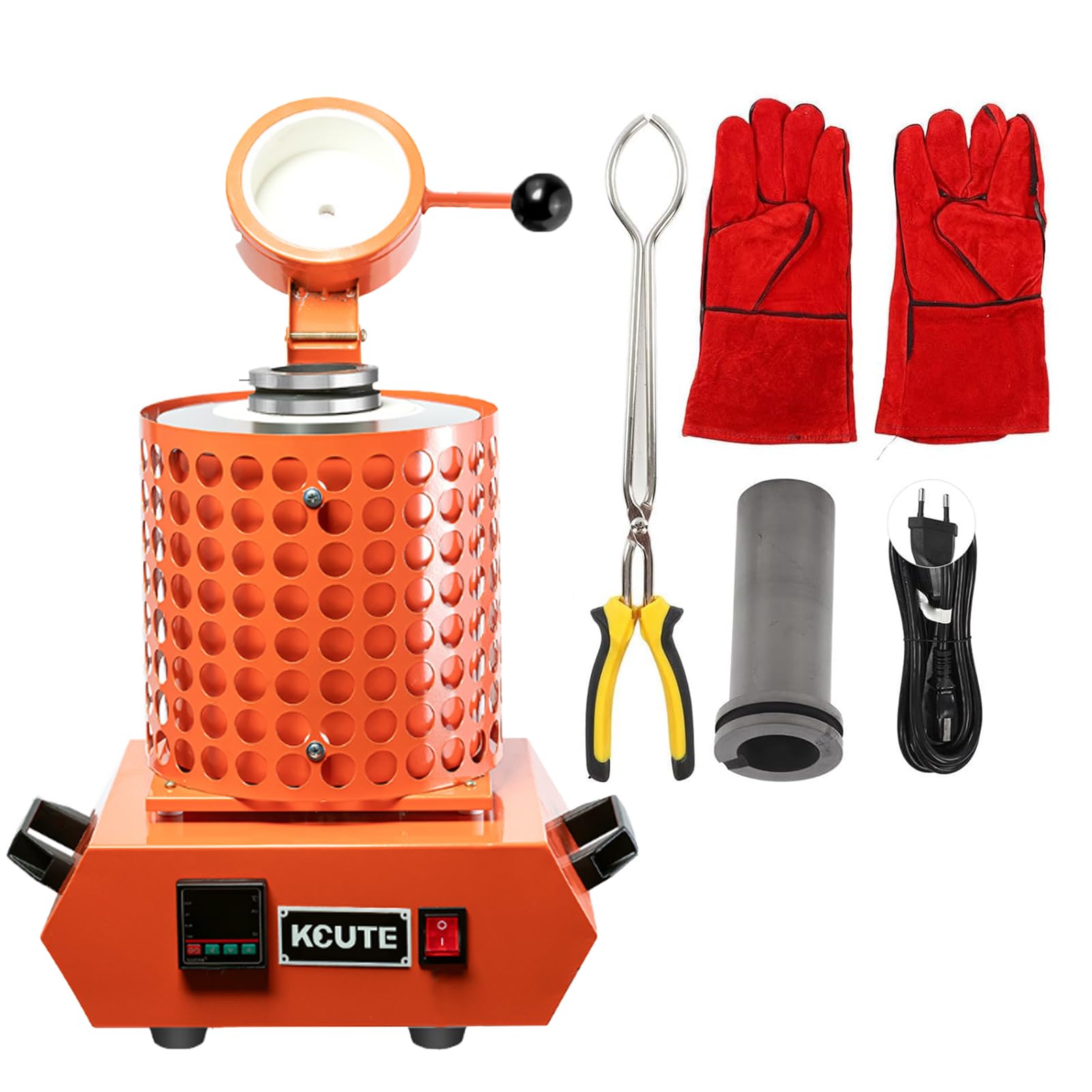 Przemysłowy Piec Do Topienia Metalu 2000 W – Piec Do Topienia Złota I Metali Szlachetnych O Pojemności 1 Kg/2 Kg/3 Kg I Siatce Zabezpieczającej 1150 ℃ Topienie O Wysokiej Wydajności