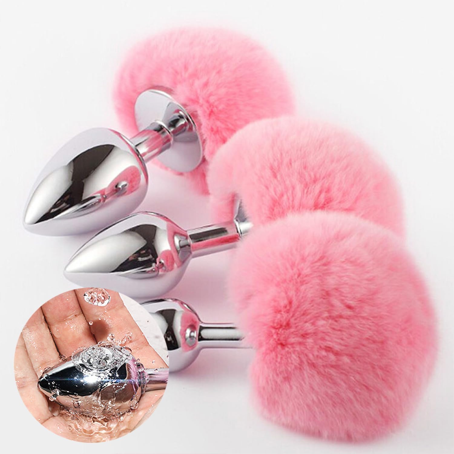Anal Plug Adult Sex Toy,Small Size Butt Plug Metal Butt Plug Sexual Anus Rabbit's Tail Anal Sex Toys,Stainless Steel Anal Butt Plugs Anal Trainer Toys for Adult Women,Men and Couples(Pink)