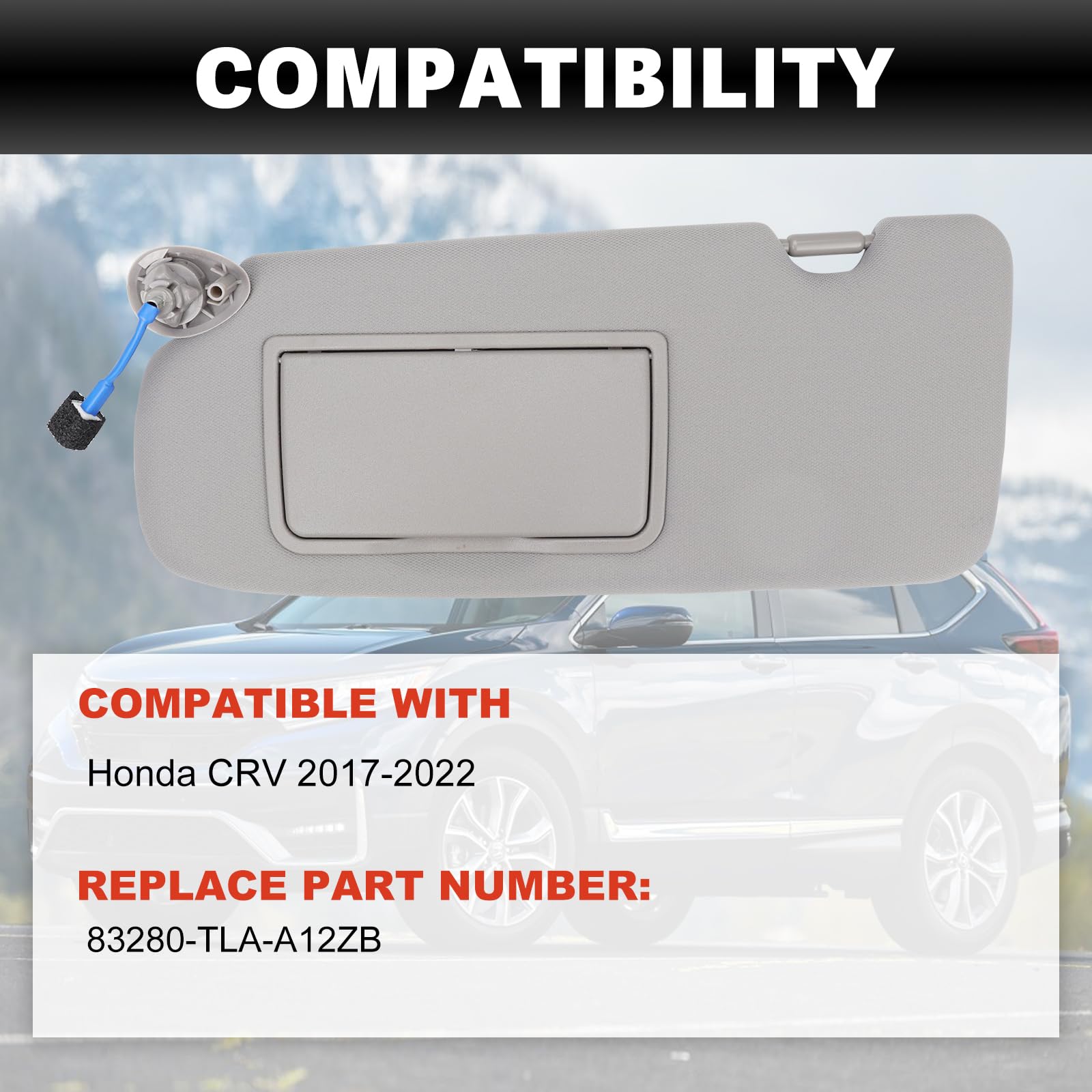 USTAR Left Driver Side Sun Visor Compatible with Honda CRV 2017-2022 Replaces# 83280-TLA-A12ZB with Dual Lighting & Makeup Mirror (Gray)