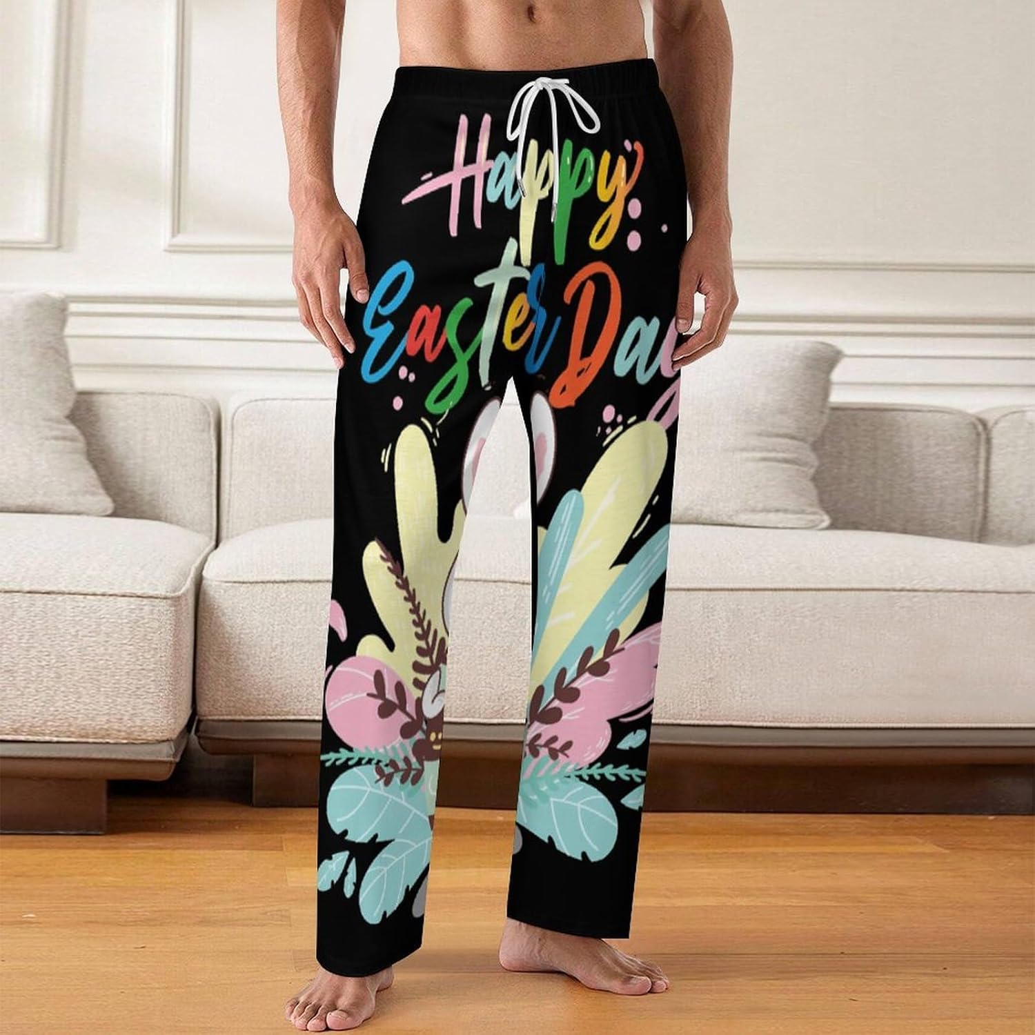 Happy Easter Pajama Pants for Men Soft Warm Sleepwear Lounge Bottoms Pants with Pockets