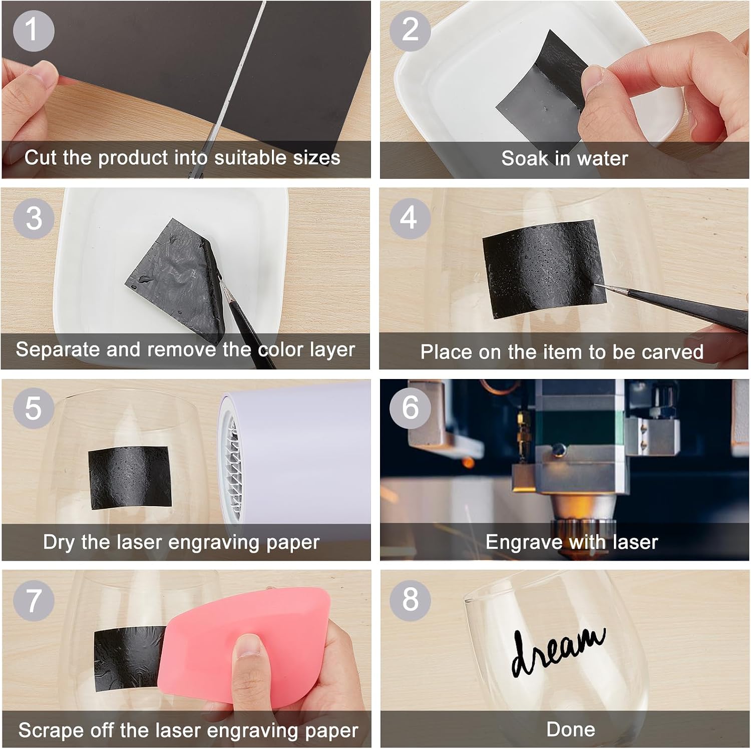 NICENEEDED 10PCS Black Laser Engraving Marking Paper, 8 x 11 Inch Engraving Color Paper Laser Marking Paper for Ceramics Glass Metal Laser Cutting and Engraving