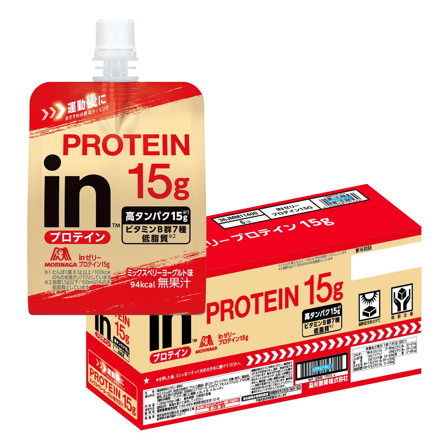 森永製菓 inゼリープロテイン15g 180g ×6個 タンパク質15g ビタミンB群7種配合 ホエイプロテイン 低脂質 国産商品画像