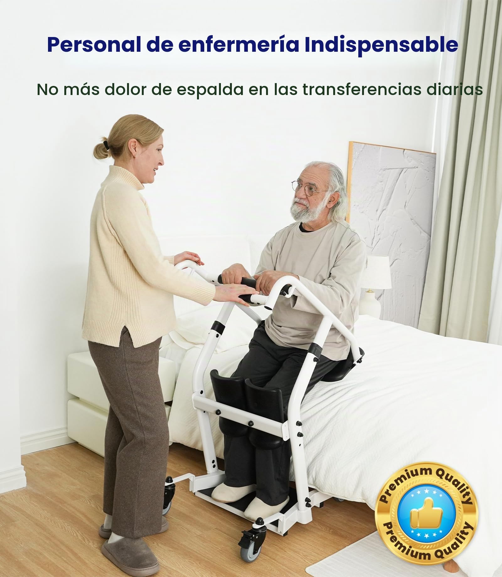 VOCIC Elevador pacientes transferencia senior, ayuda sentado-pie | Ayuda diaria mayores, transferencia segura cama silla ruedas, grúa móvil con ruedas, cuidados hogar 180KG