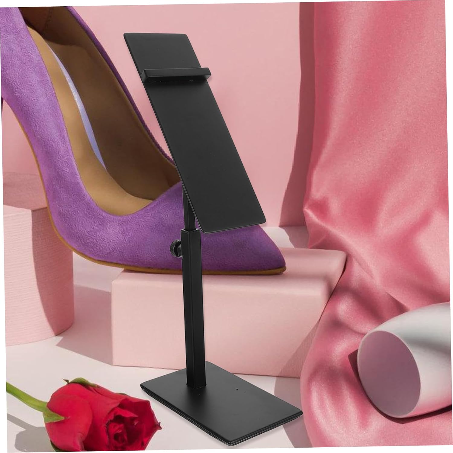 Ipetboom Stainless Steel Shoes Storage Stand Adjustable Height Black | Portable Home Organizer Rack, High Heel Display Bracket, 140 by 50mm Size, Black Finish