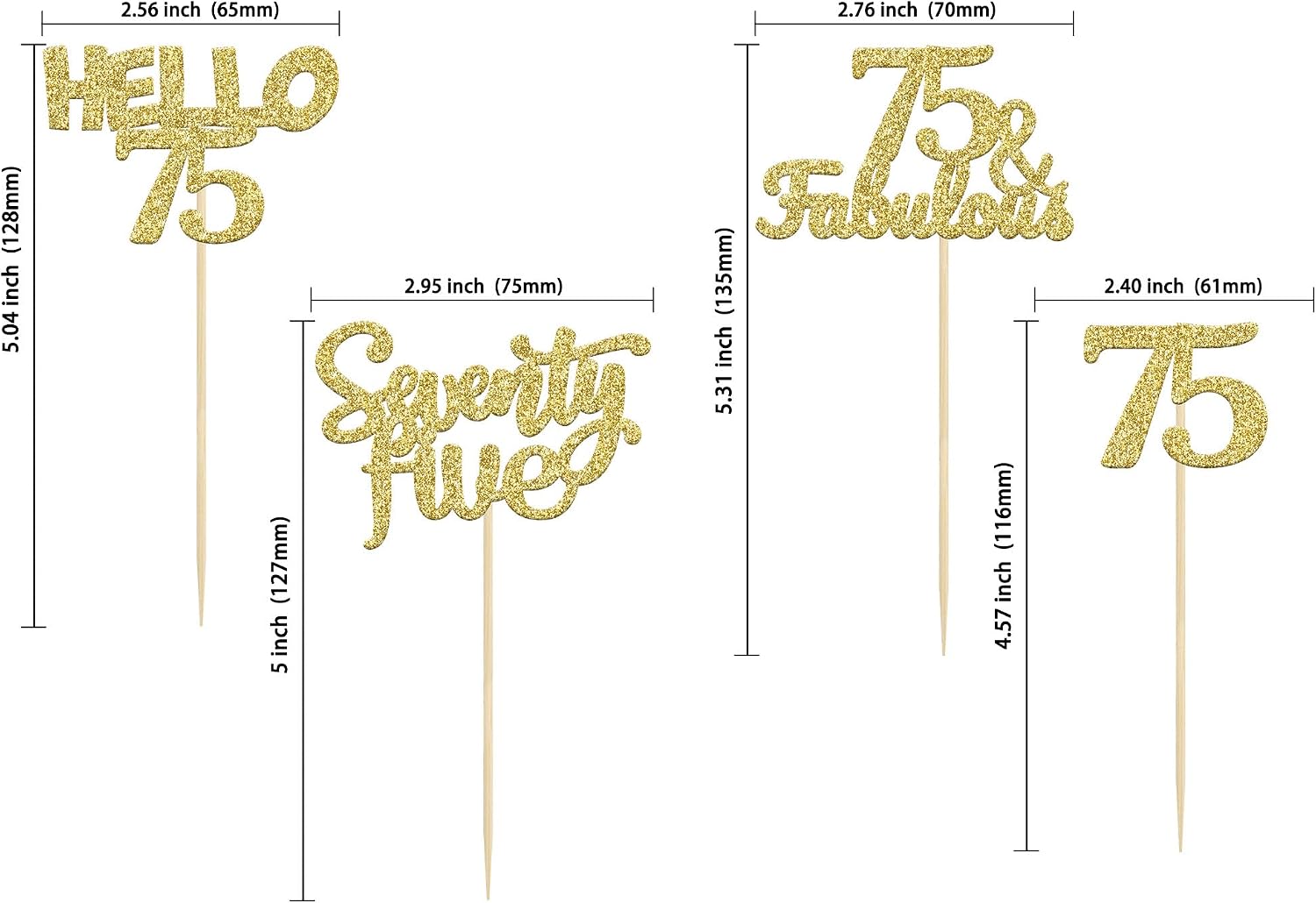 Gyufise 24Pcs Gold Glitter 75 Cupcake Toppers 75th Birthday Cupcake Toppers Hello 75 Seventy Five 75 Cake Toppers 75 Fabulous Cupcake Picks for 75th Birthday Cake Decorations Supplies - Image 3