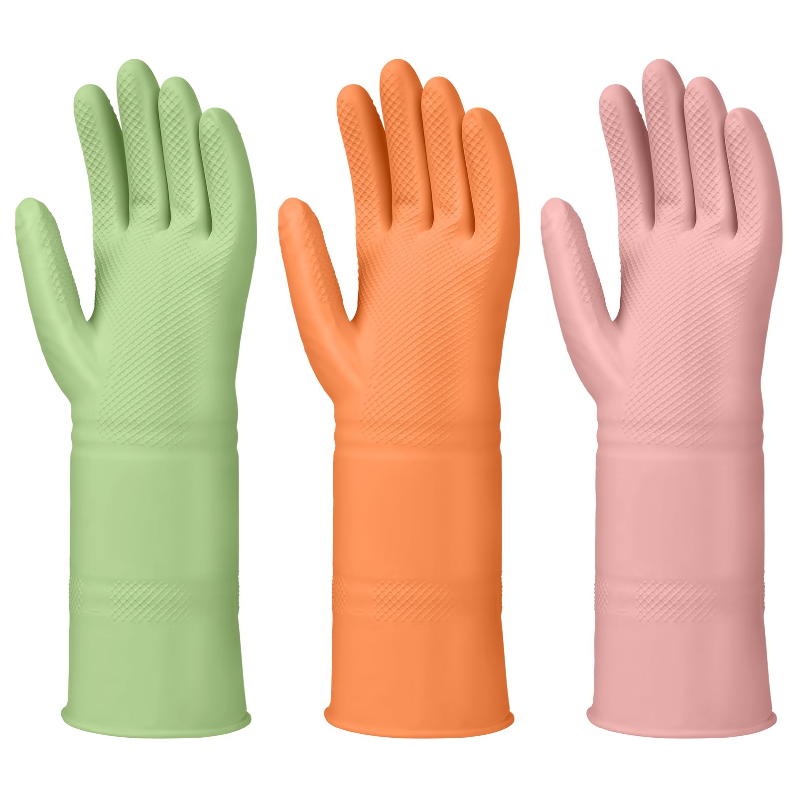 LYKACATT Rubber Cleaning Gloves 3 Pairs Reusable Water-Resistant Non-Slip Household Kitchen Gloves,Fit Flexible Long-lasting Latex Gloves for Washing Dishes (Small)