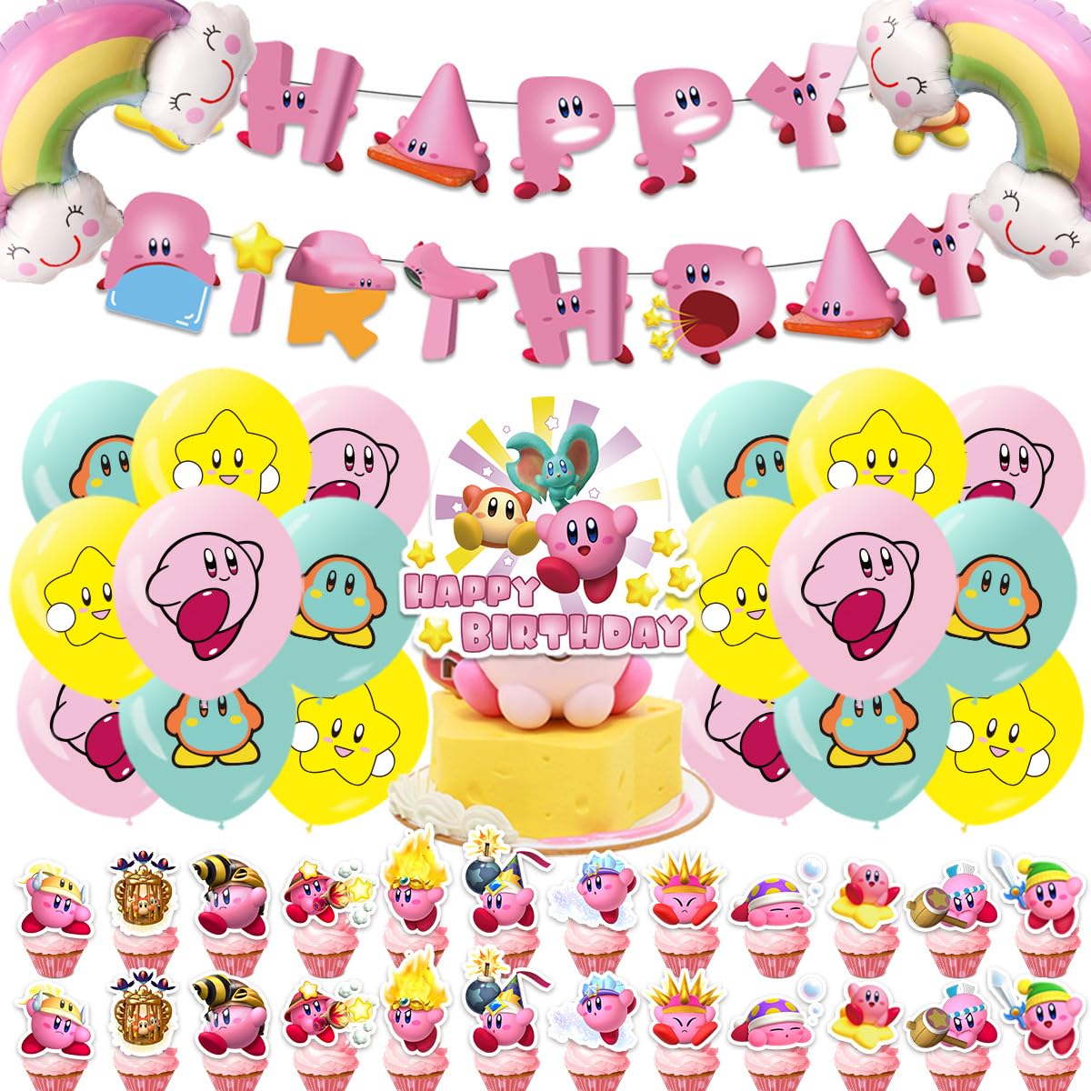 誕生日 飾り付け キャラクター風船 誕生日バルーン バースデーバルーン かわいい HappyBirthday ガーランド 子供バースデーデコレーション バナー ケーキトッパー 女の子 男の子