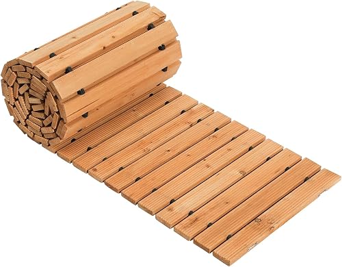 VEVOR Sentiero da Giardino in Legno 3,65 m x 55,88 cm Sentiero da Giardino Dritto Antiscivolo Srotolabile, per Esterni in Cedro con Collegamento in Fune Metallica Pietre per Pavimentazioni da Giardino - 12