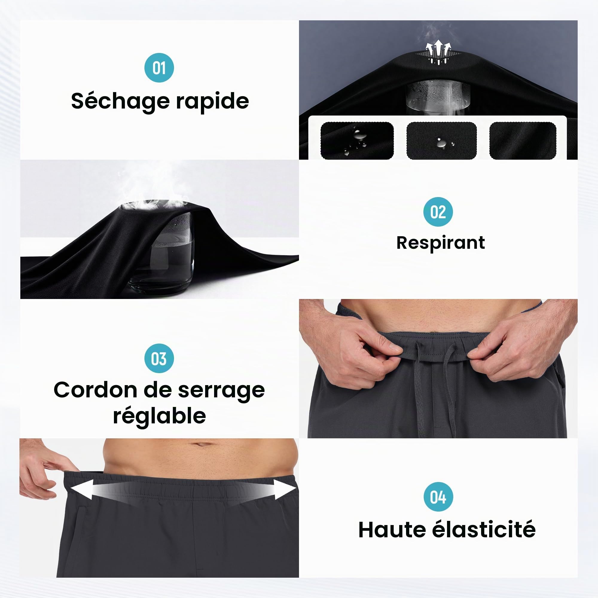 Short de sport court pour homme - Séchage rapide - Léger et respirant - Avec poches zippées - Pour fitness, jogging