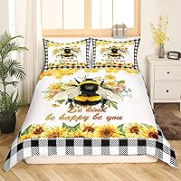 Vista 7 de Juego de ropa de cama de abeja amarilla para niñas y niños, funda de edredón con textura de madera de abeja tamaño Queen, funda de edredón de abeja