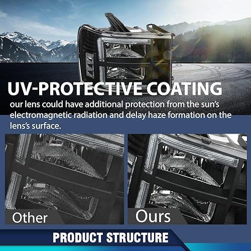 Vista 25 de PIT66 Conjunto de faros delanteros compatible con GMC Sierra 1500 2500HD 3500HD 3500HD 2007-2013, faros halógenos laterales del conductor