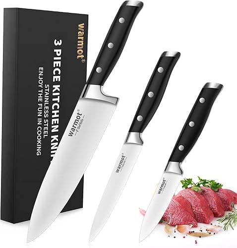 Juego de cuchillos de cocina, 3 piezas de cuchillos de chef ultra con mango ergonómico, juego de cuchillos de acero inoxidable de alto carbono con