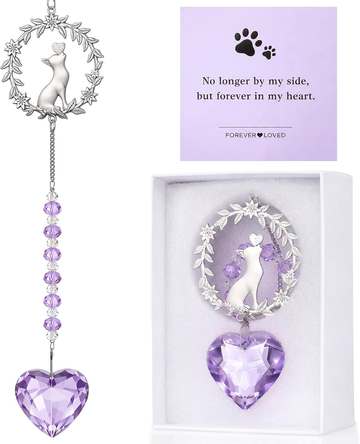 Kenning Pet Memorial Suncatcher Cat Memorial Gifts for Loss of Cat Sympathy Gifts Pet Remembrance Sun Catcher Bereavement Passing Away Remembrance Crystal Suncatcher Hanging Window Ornament(Blue)