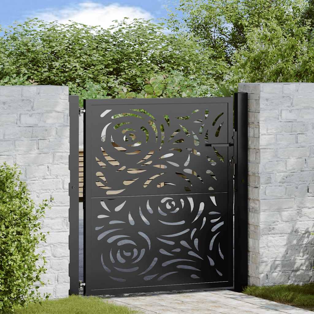vidaXL Puerta de jardín diseño Llama Acero Negro 100x100 cm, Puerta de Cerca, Puerta Exterior, Puerta de Metal, Puerta de Seguridad, Puerta de Entrada
