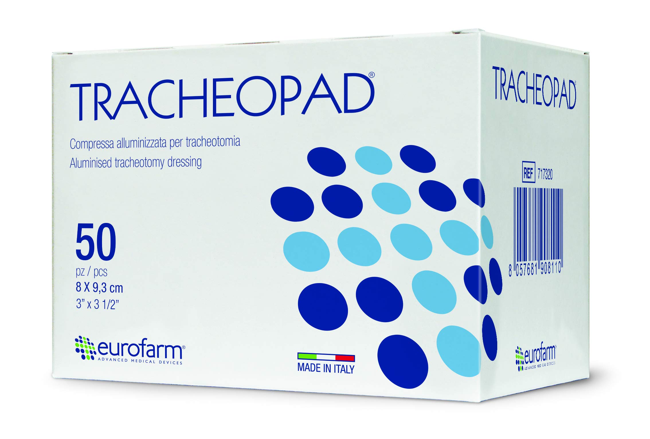Tracheopad (cm 8 x cm 9,3) Confezione da 100 Compresse per la Medicazione di Tracheotomie e Nefrastomie, Garantisce un Rapido Assorbimento dell’Essudato.