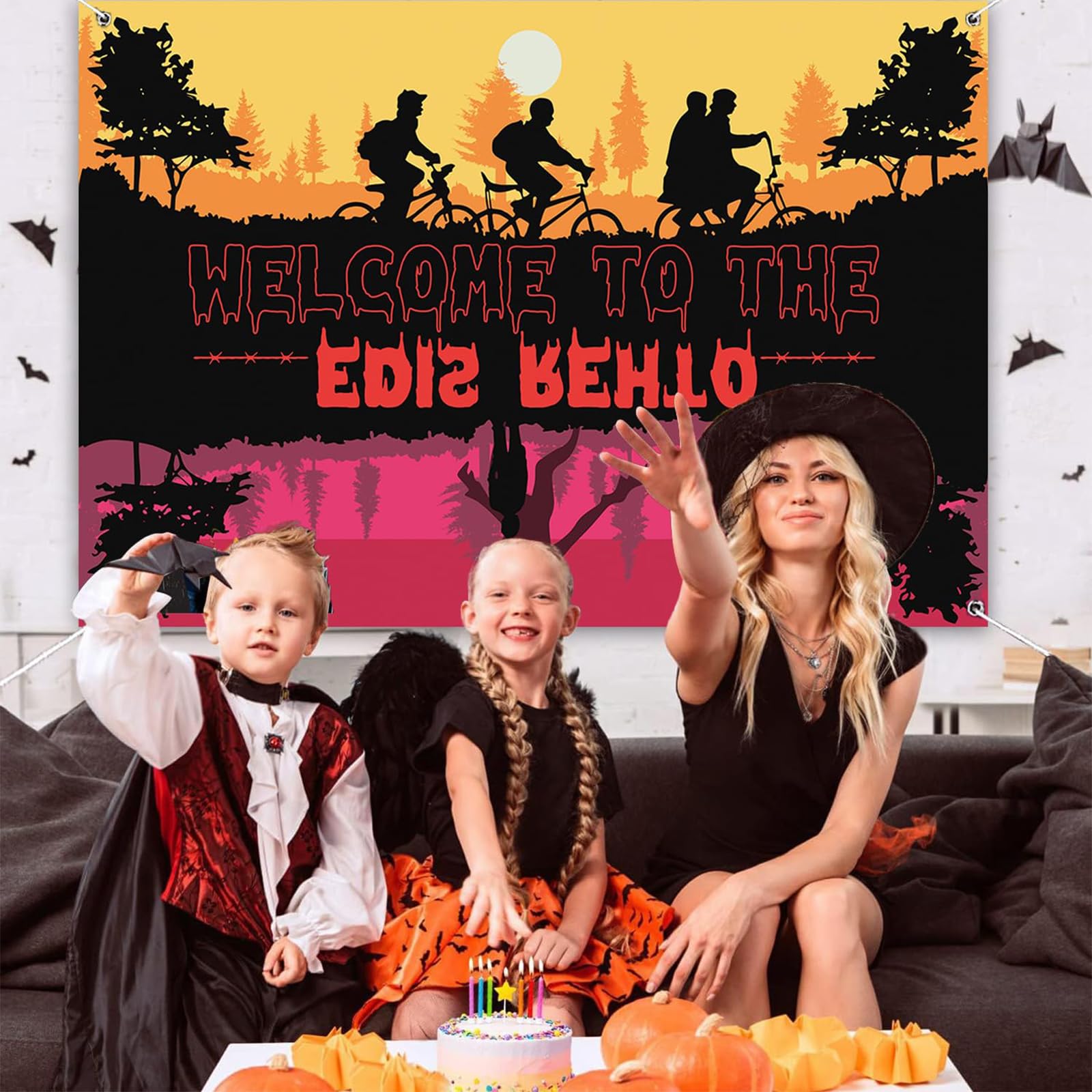 Decorazioni per feste di compleanno Stranger Grande sfondo 180 x 110 cm Photo Booth Puntelli "Welcome to The Other Side" The Haunted Forest Adatto per feste di compleanno, servizi fotografici e tutte