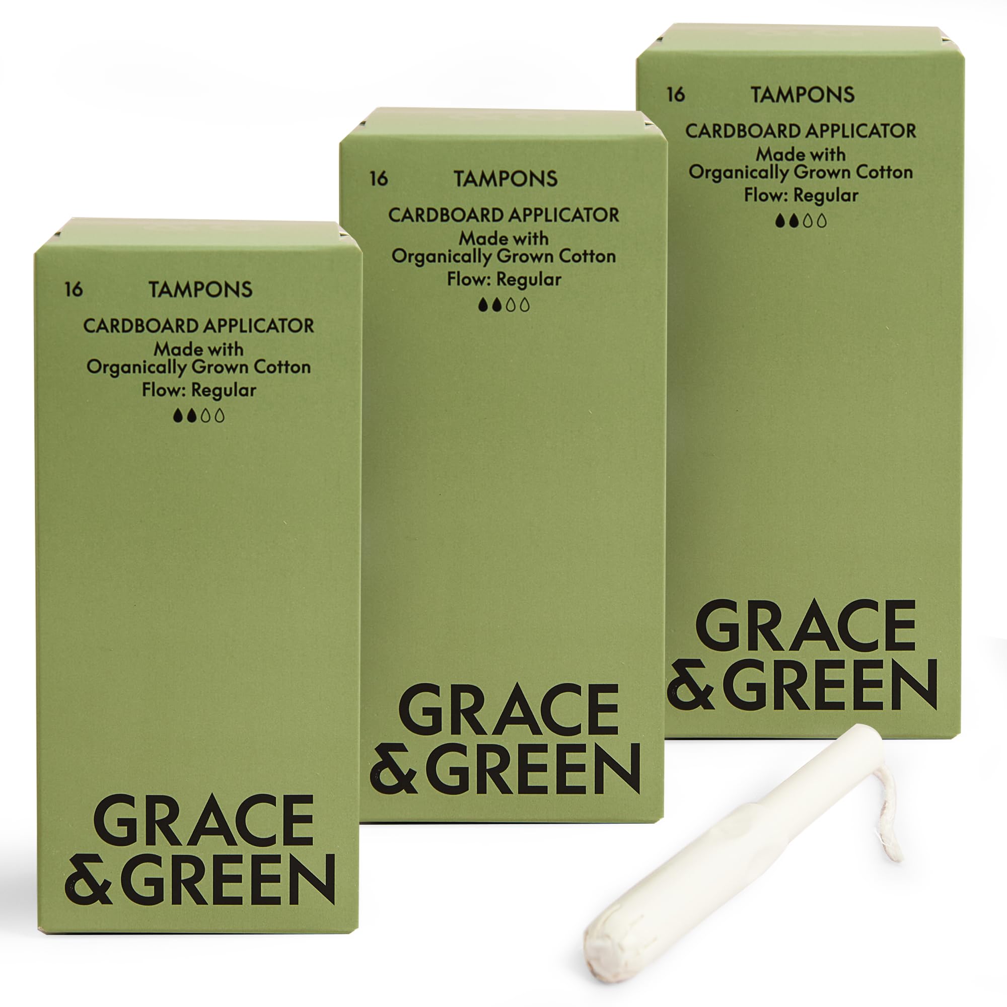 Grace & Green 48 Sustainable Applicator Tampons - Regular Size | Cardboard Biodegradable Applicator | Eco-Friendly Period Protection | Biodegradable Packaging | B-Corp Certified | Safe & Sustainable